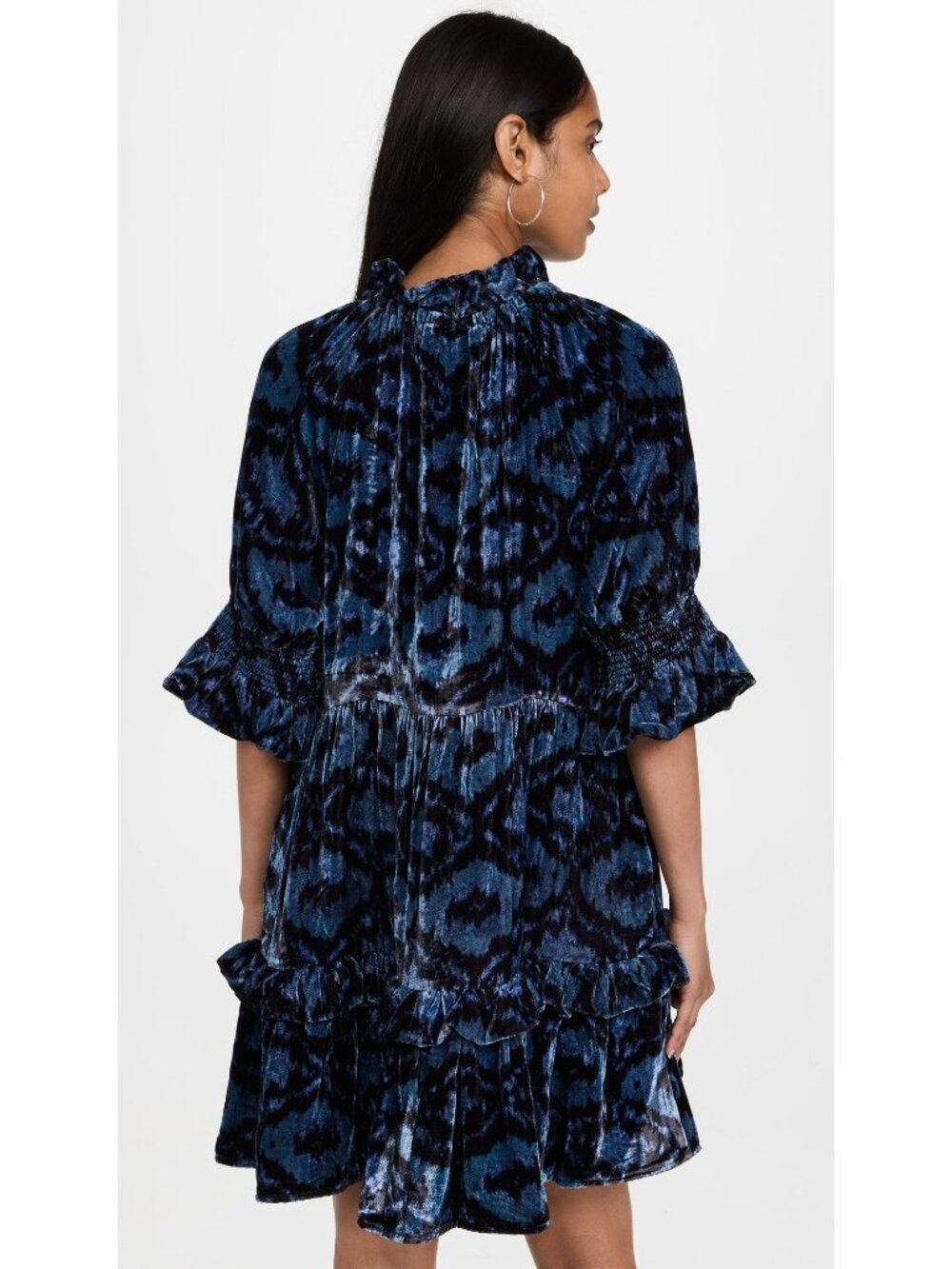 Figue $495 Blue Velvet Burnout Mini Dress Boho Print Romantic Whimsigoth Fall - Picture 5 of 11